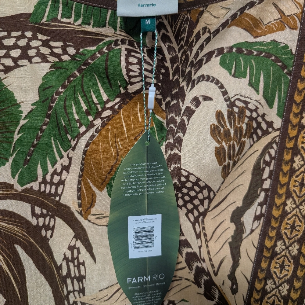 FARM RIO SAND FOLIAGE SKETCH MIDI SKIRT MEDIUM NEW NWT - Picture 8 of 15